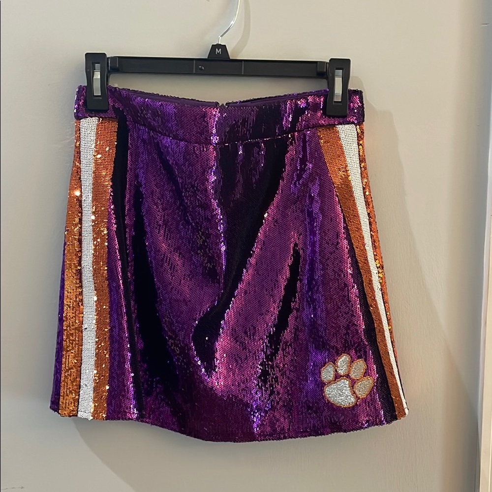 QUEEN OF SPARKLES Sequin A-Line Mini Skirt Purple Orange